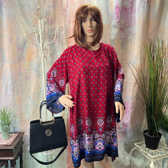 NWOT📌HOTOUCH Rayon - Cotton Mini Multicolor Dress Boho Style with Long Sleeve - Picture 9 of 15